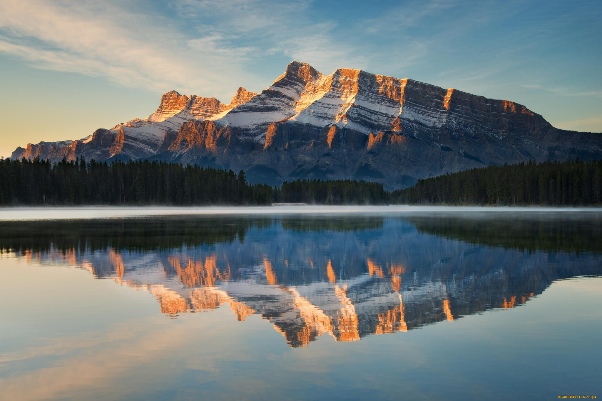 , , , banff, canada, lake, national, park, reflection, rundle, two, jack, , , , 